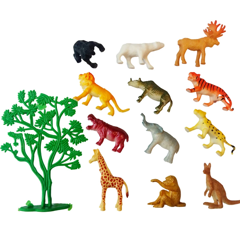 Jungle Animal Figures 13 Pcs Size Approx. 4 cm , Hard, high-quality plastic - not hollow - to ensure durability and long-lasting play.